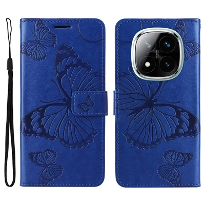 For Xiaomi Redmi Note 14 Pro+ 5G / Note 14 Pro 5G / Poco X7 5G Wallet Case Floral Butterfly Imprinted Leather Phone Cover Stand - Blue