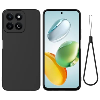 For Honor X7c 5G / X7c 4G / 200 Smart 5G Case Liquid Silicone Anti-Scratch Phone Cover with Hand Strap - Black