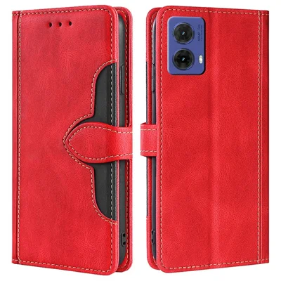 For Motorola Moto G85 5G / S50 Neo 5G Case Leather Wallet Phone Cover with Straw Hat Magnetic Clasp - Red
