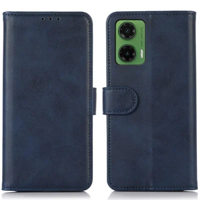 For Motorola Moto G35 5G Case Cowhide Texture Leather Wallet Phone Cover with Stand - Blue