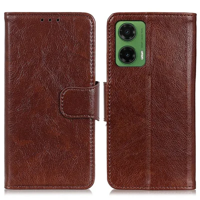 For Motorola Moto G35 5G Case Nappa Texture Split Leather Wallet Phone Cover - Brown