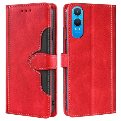 For OnePlus Nord CE4 Lite 5G / Oppo K12x 5G (China) Case Leather Wallet Phone Cover with Straw Hat Magnetic Clasp - Red