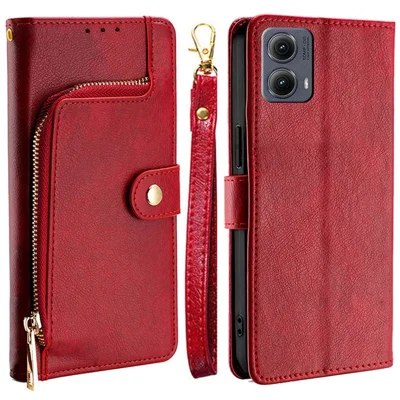 Voor Motorola Edge (2024) 5G hoesje met ritssluiting, portemonnee van PU leer, vouwhoes - Rood