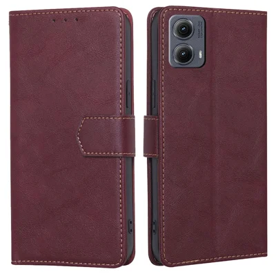 For Motorola Edge (2024) 5G Case Leather Phone Cover with RFID Blocking Wallet - Wine Red
