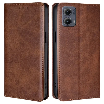 For Motorola Edge (2024) 5G Case PU Leather Calf Texture Phone Wallet Cover - Brown