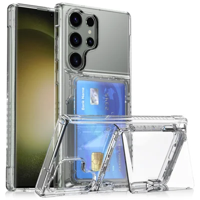 For Samsung Galaxy S25 Ultra Clear Case PC+TPU Phone Cover Card Holder Kickstand - Transparent
