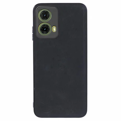For Motorola Moto G35 5G Case Retro Leather Coated PC+TPU Phone Cover - Black