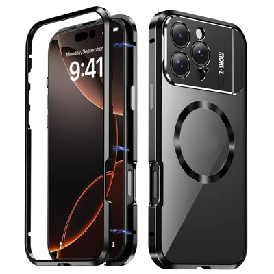 Magnetic Case for iPhone 16 Pro Max with Stand, Alloy+Acrylic Case with Scent Tablet - Black