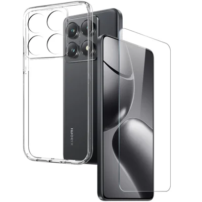 NORTHJO For Xiaomi 14T Pro Clear Case Soft TPU Phone Cover with Tempered Glass Screen Protector