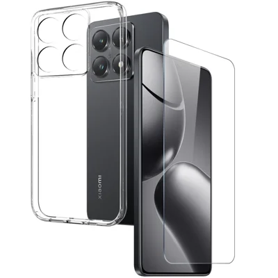 NORTHJO For Xiaomi 14T Clear Case Soft TPU Phone Cover with Tempered Glass Screen Protector