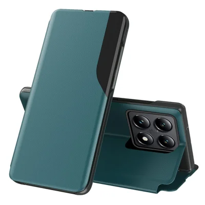 For Xiaomi 14T Phone Case Folio Flip PU Leather Stand Cover - Green