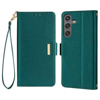 For Samsung Galaxy S23 FE Leather Wallet Case RFID Blocking Stand Cover with Hand Strap - Green