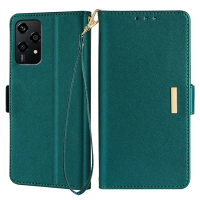 For Honor 200 Lite Leather Wallet Case RFID Blocking Stand Cover with Hand Strap - Green