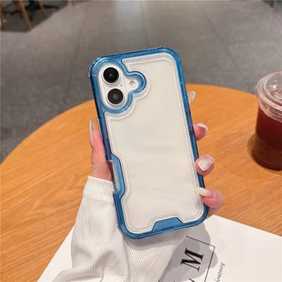 For iPhone 16 Case Detachable 2-in-1 TPU+PC Clear Drop-Proof Phone Cover - Blue