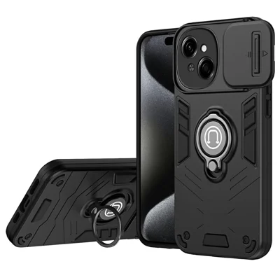 For TECNO Spark Go 2025 / Spark Go 1 / Pop 9 4G Case Slide Camshield Kickstand PC+TPU Phone Cover - Black