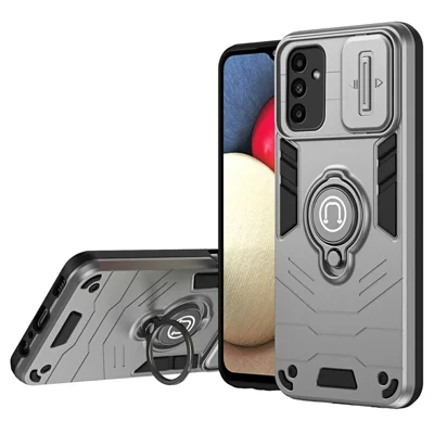 For Samsung Galaxy A16 4G / A16 5G Case Slide Camshield Kickstand PC+TPU Phone Cover - Grey