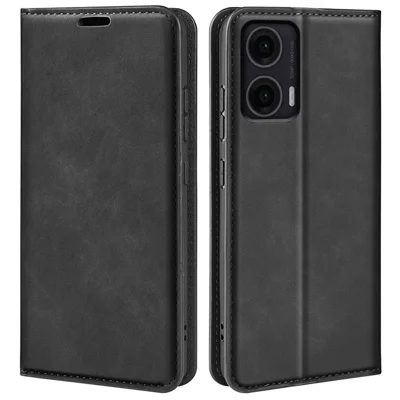 For Motorola Moto G35 5G Case Skin-Touch Leather Wallet Phone Cover - Black