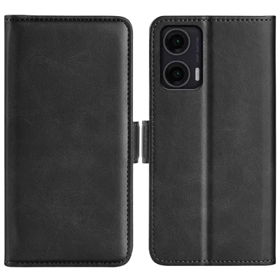 For Motorola Moto G35 5G Stand Case Calf Texture Leather Wallet Phone Cover - Black