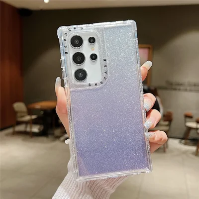 Voor Samsung Galaxy S24 Ultra Hoesje Glitter Design PC+TPU Stootvaste Telefoonhoes - Paars