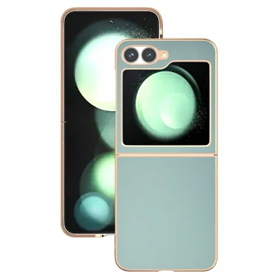 For Samsung Galaxy Z Flip7 FE 5G / Z Flip6 5G Case Electroplating Edge PU Leather Coated PC Phone Cover - Baby Blue