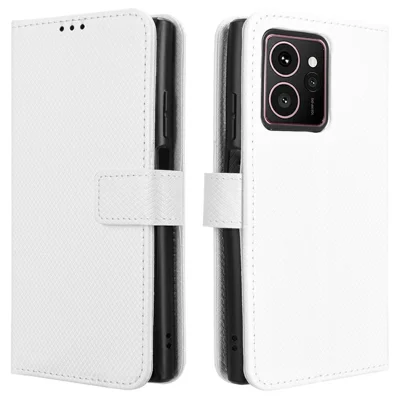 Voor HMD Skyline Case PU Leather Diamantstructuur Portemonnee Telefoonhoes - Wit