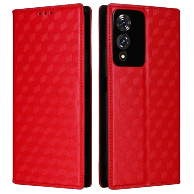 For Cubot A10 Wallet Case Rhombus Imprinted Leather Phone Cover - Red