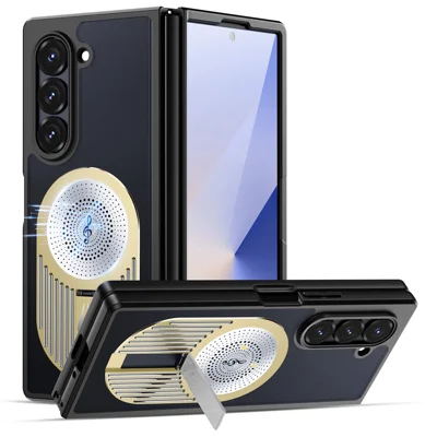 For Samsung Galaxy Z Fold6 5G Magnetic Case Heat Dissipation Aromatherapy Kickstand Silicone+PC Phone Cover - Gold