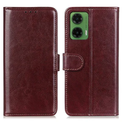 For Motorola Moto G35 5G Case Crazy Horse Texture PU Leather Phone Stand Cover - Brown