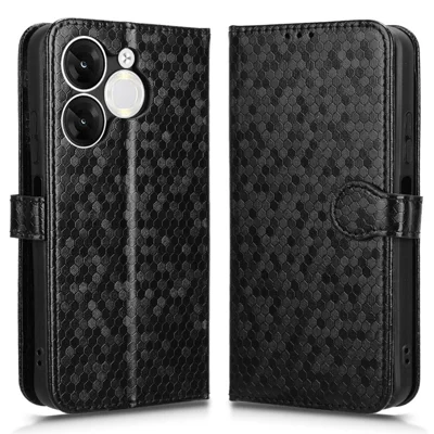For itel A80 4G Wallet Case Dot Pattern Imprint PU Leather Phone Cover - Black