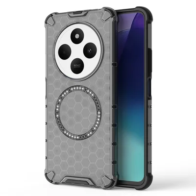For Xiaomi Poco C75 4G / Redmi 14R 5G / 17C 4G / 14C 4G Magnetic Case Honeycomb Design TPU+PC Phone Cover - Grey