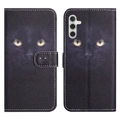 For Samsung Galaxy A56 5G Case Pattern Print PU Leather Wallet Phone Cover Cross Texture - Cat's Eye