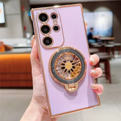 For Samsung Galaxy S24 Ultra Case Electroplating Gyro Design Kickstand Soft TPU Phone Cover - Purple