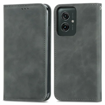 Voor Motorola Moto G55 5G Hoesje Met Huidgevoel, Leer Telefoonhoesje met Kaartvakjes, Steun en Magnetische Sluiting - Grijs