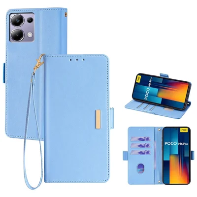 For Xiaomi Redmi Note 13 Pro 4G  /  Poco M6 Pro 4G Leather Wallet Case RFID Blocking Stand Cover with Hand Strap - Blue