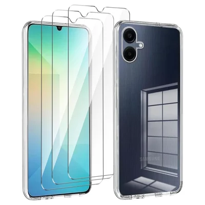 For Samsung Galaxy A06 4G Case TPU Clear Phone Cover + 3PCS Tempered Glass Screen Film 2.5D Arc Edge