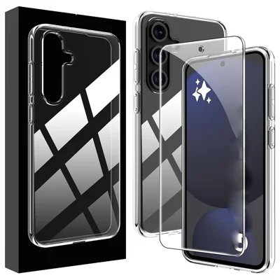 For Samsung Galaxy S24 FE Clear TPU Anti-Scratch Phone Case + 2.5D Arc Edge Screen Protector