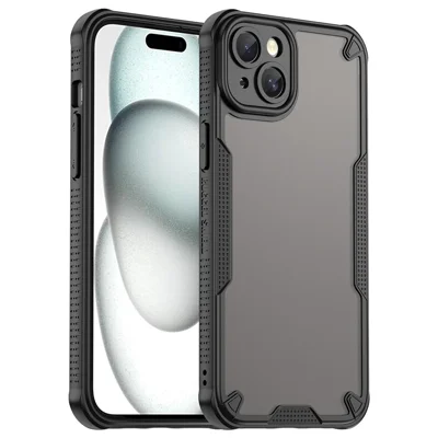 Armor Series For iPhone 15 Case PC+TPU Semi-Transparent Frosted Finish Protective Phone Cover - Black