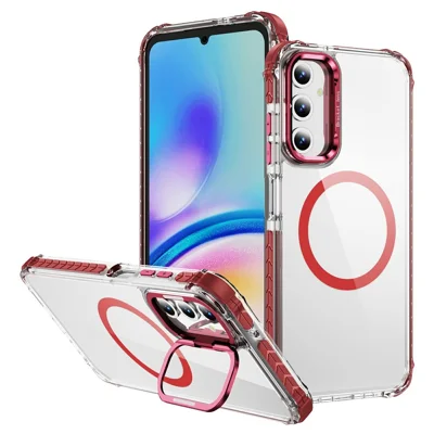 غطاء هاتف شفاف لهاتف Samsung Galaxy A35 5G مع غطاء عدسة قابل للطي متوافق مع MagSafe - أحمر