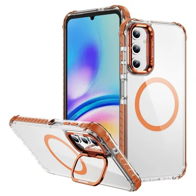 For Samsung Galaxy A55 5G Clear Phone Case with Lens Kickstand Cover Magnetic Case - Orange