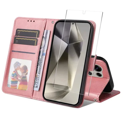 ENKAY For Samsung Galaxy S25 Ultra PU Leather Wallet Case  HAT PRINCE Phone Stand Cover with Tempered Glass - Pink