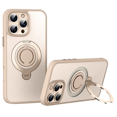 Voor iPhone 16 Pro-hoesje compatibel met MagSafe standaard matte PC+TPU telefoonhoesje met siliconenring - Goud