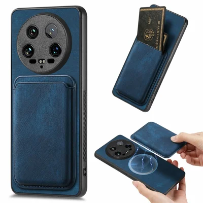 For Xiaomi 14 Ultra Case Leather+TPU Retro Phone Cover with Detachable Card Slot - Blue