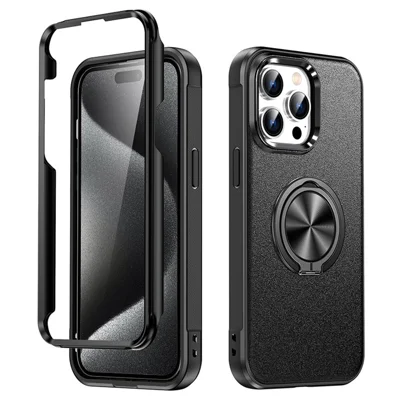 Bulk Purchasing For iPhone 14 Pro Max Case Ring Kickstand PC+TPU Matte Phone Cover - Black