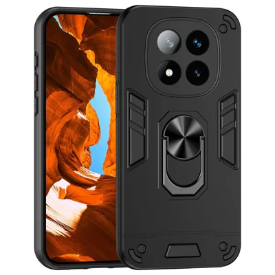 For Xiaomi Redmi Note 14 Pro+ 5G Case PC+TPU Drop Defend Phone Cover with Ring Kickstand - Black