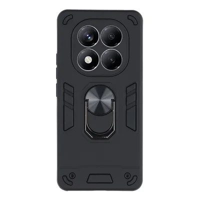 For Xiaomi Redmi Note 14 Pro 5G / Poco X7 5G Case PC+TPU Drop Defend Phone Cover with Ring Kickstand - Black