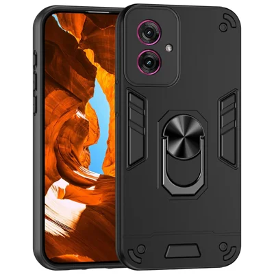 Voor Motorola Moto G55 5G hoesje PC+TPU valbescherming telefoonhoesje met ringstandaard - Zwart