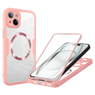 Til iPhone 15 Case Kompatibel med MagSafe CD-åre PC+TPU+Akryl Fuld Beskyttelse Telefonbeskyttelse - Pink