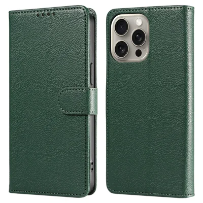 For iPhone 13 Pro Leather Case Litchi Texture RFID Blocking Wallet Stand Phone Cover - Green