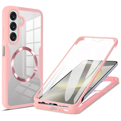 For Samsung Galaxy A55 5G Magnetic Case CD Vein PC+TPU+Acrylic Full Protection Phone Cover - Pink