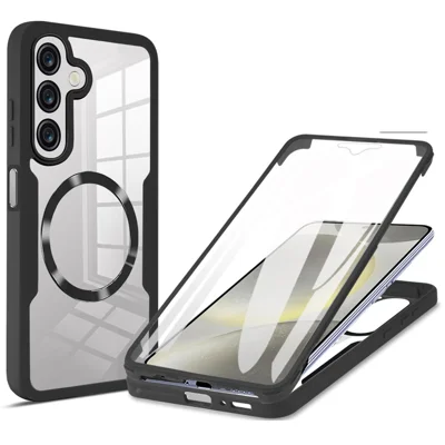 For Samsung Galaxy A55 5G Magnetic Case CD Vein PC+TPU+Acrylic Full Protection Phone Cover - Black
